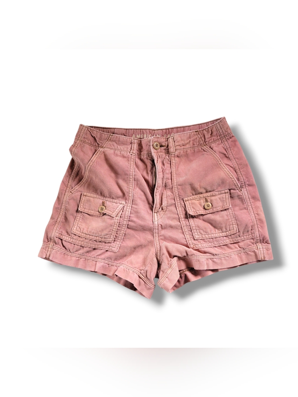 American Eagle Outfitters High Waist Denim Blue & Pink Cargo Shorts - Picture 2 of 16